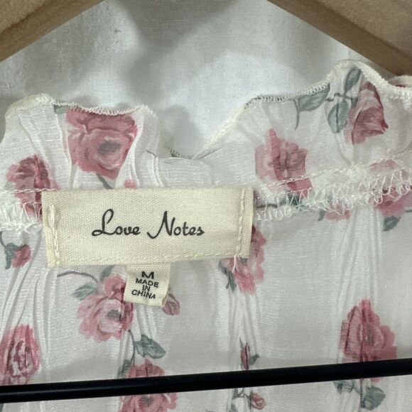 Love Notes Sheer Floral Romantic Button Front Ruffle Top Womens Size M Coquette - Picture 3 of 11